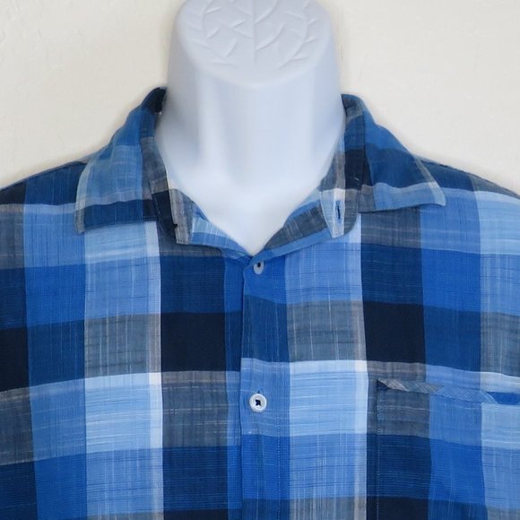 Good Man* Men's Short Sleeve Button Down Curved Hem Plaid Shirt~ Size Large - Picture 12 of 13
